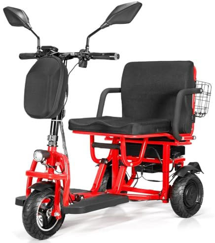 WNUHYYL Dreirad Für Senioren Tragfähigkeit 150kg mit praktischem Frontkorb integriertem Ladegerät kompakt designed für Erwachsene Einfach zu bedienen Praktisch Electrique Dreirad,Rot,10 inch tires