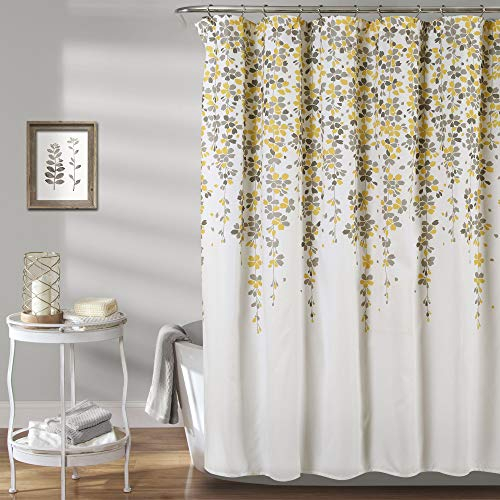 Lush Decor Duschvorhang mit weinenden Blumen, 183 x 183 cm, Gelb und Grau