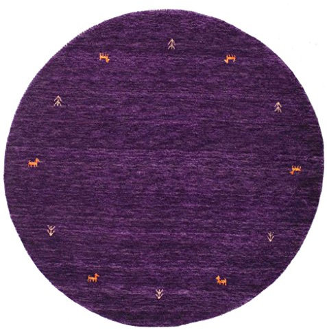 RugVista, Gabbeh Loom Two Lines, Teppich, Mittelflor, ∅ 150 cm, Rund, Gabbeh, Wolle, Flur, Schlafzimmer, Küche, Wohnzimmer, Lila, Dunkellila