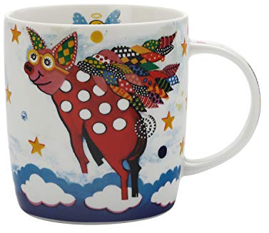 Maxwell & Williams DI0097 Kaffee-Tasse 400 ml – Smile Style – Porzellan bauchig, buntes Schweinchen-Motiv, Geschenkbox