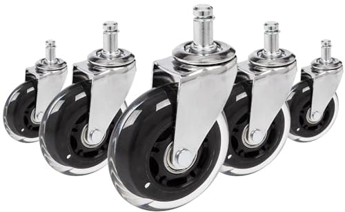 hjh OFFICE 729403 Bürostuhlrollen ROLO Skate Silber/Transparent 5 x Hartbodenrollen 11 mm x 75 mm ohne Bremse