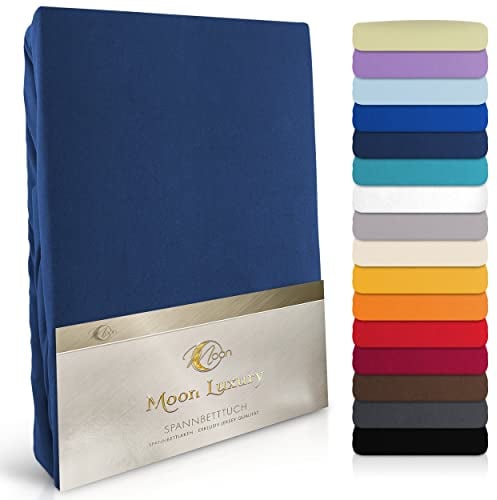 Moon-Luxury Spannbettlaken Spannbetttuch Jersey Stretch 230g/m² für Wasserbetten, Boxspringbetten und herkömmliche Matratzen (dunkelblau, 120x200-120x220)