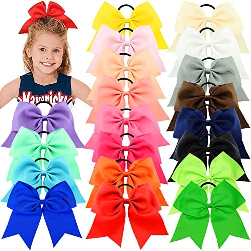 WillingTee 20PCS 8 Large Cheer Bows Ponytail Holders for Girls