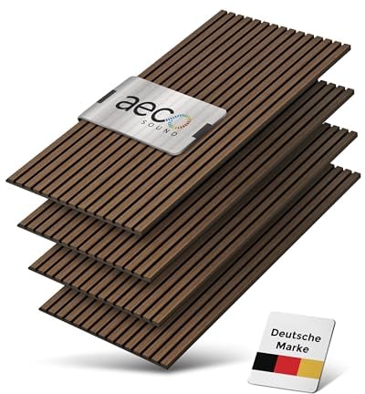 Aeco Sound® - Panneaux Acoustiques en Bois | 4 Pièces, chaque 120x60cm | Placage en Bois Véritable (Noyer) & Feutre Acoustique (Noir) | Set de 4 = 2,88m² | Revêtement Mural, Isolation Phonique