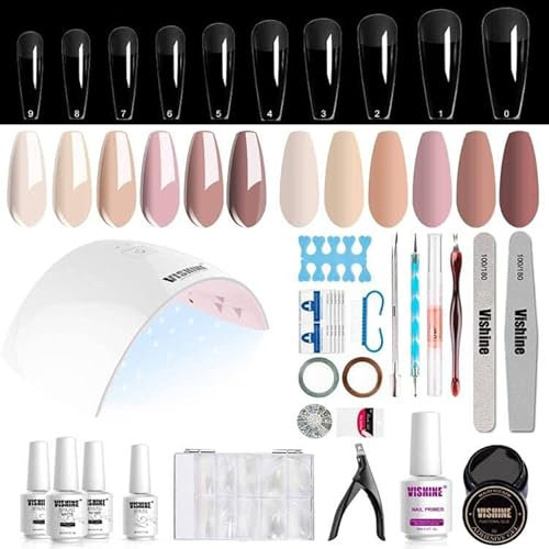 Vishine Gel Nail Polish Starter Kit with 48W SUNOne UV LED Nail Lamp Speed Dryer Manicure Tools 2019 New Set of 6 Teal Green Colors Gel Polish Base and Top Coat #015