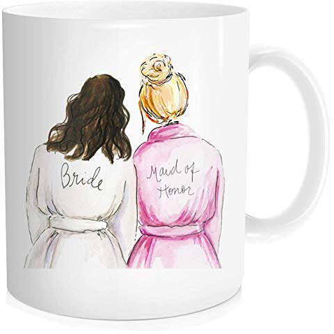 Waldeal Tasse mit Aufschrift Maid Of Honor Bestie, für Brautpartys, Geschenk für die Braut, Hochzeit, beste Freundin, Schwester, weiße Knochen, Keramik, 325 ml