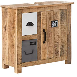 Woodkings® Waschbeckenunterschrank Pune Echtholz Mango Waschtischunterschrank massiv Badmöbel Badezimmer Badezimmerschrank Badschrank Bad Unterschrank Massivholz