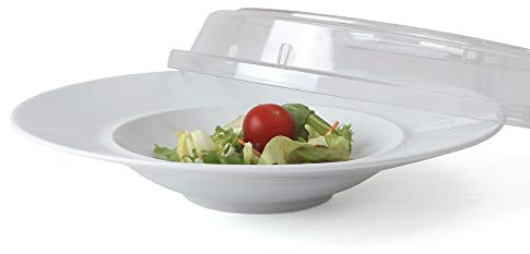 Holst Porzellan ST 025 FA3 High Alumina-Juego de Platos hondos (25 cm, hasta 400% más Estable Que los vajillas Normales para hoteles y gastronomía, con Orificio y Tapa Transparente), Porcelana