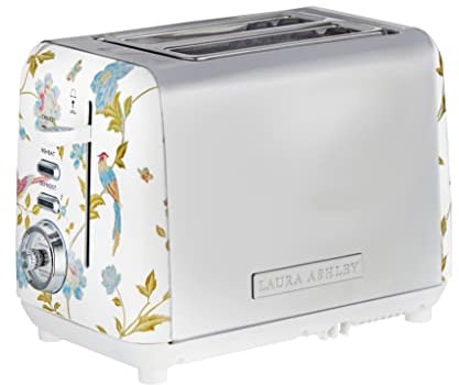 Laura Ashley Elveden White Stainless Steel Toaster 2 Slice By VQ - Multi Functional 2 Slice Toasters Wide Slots with 7 Variable Browning Control, Defrost, Reheat Mode - Bread Toaster with Warming Rack