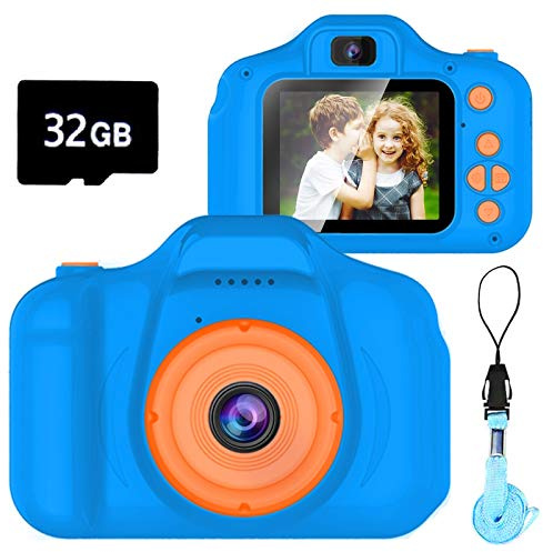 Dylanto Upgrade Kids Selfie Camera, Christmas Birthday Gifts for Boys Age 3-9, HD Digital Video Cameras for Toddler, Portable Toy for 3 4 5 6 7 8 Year Old Boy with 32GB SD Card-Navy Blue