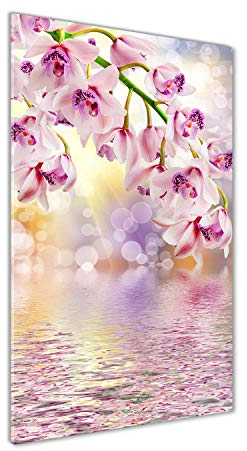 Tulup Glas-Bild Wandbild aus Glas - Wandkunst - Wandbild hinter gehärtetem Sicherheitsglas - Dekorative Wand für Küche & Wohnzimmer 50x100 - Blumen & Pflanzen - Orchidee - Rosa