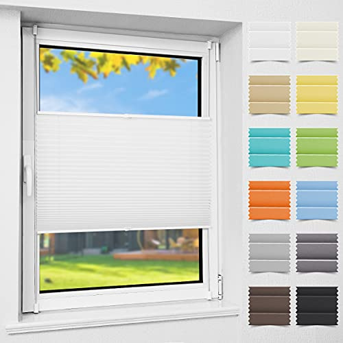 Atlaz Plissee Klemmfix ohne Bohren, 70x230cm(BxH), Weiß, Plisseerollo Fensterrollo mit Klemmträger, Faltrollo Jalousie für Fenster und Tür, Blickdicht, Sichtschutz und Sonnenschutz
