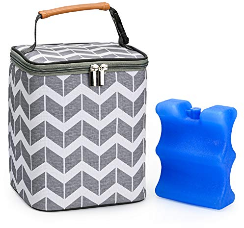 BABEYER Insulated Baby Bottle Bag with Ice Pack Included, Fits 4 Large Baby Bottles (up to 270ml), Grey-Wave