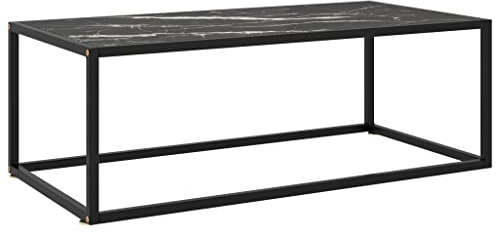 vidaXL Beistelltisch Couchtisch Kaffeetisch Wohnzimmertisch Sofatisch Teetisch Glastisch Tisch Schwarz mit Schwarzer Marmor-Optik Glas 100x50x35cm