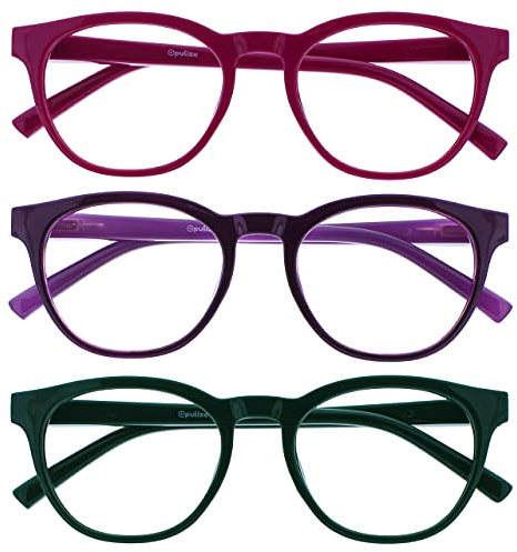 OPULIZE Blu Gafas de Lectura con Bloqueo de Luz Azul 3-Pack Montura Redonda Rosa Verde Violeta Oscuro Bisagras de Muelle Mejoran el Sueño Ordenador Gaming Antirreflejante Hombre Mujer BBB5-456 +3.00