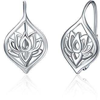 WINNICACA Lotus Ohrringe für Frauen S925 Sterling Silber Yoga Lotus Leaverback Ohrringe Schmuck Geburtstag