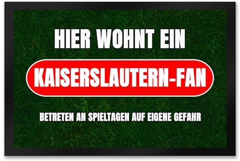 Hier wohnt EIN Kaiserslautern-Fan Fußmatte XXL in 50x75 cm mit Rasenmotiv Sportfan Kaiserslautern Sport Deutschland Kult