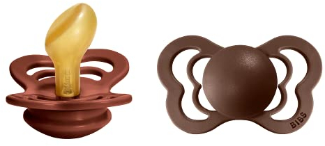 BIBS Couture Schnuller 2er-Pack, BPA-frei, Kiefergerechte Form. Naturkautschuk/Latex, Hergestellt in Dänemark. 6-18 Monate (2er Pack), Rust/Mocha