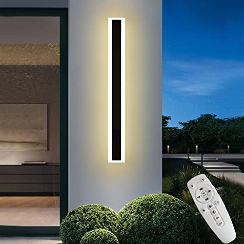 LED Aussen Dimmbar Wandlampe mit Fernbedienung Innen Wandleuchte Modern Außenwandlampen Schwarz Wandleuchten Badlampe Wohnzimmer Schlafzimmer Flur Wandbeleuchtung Lang Strip Aussenleuchte,100cm 56w