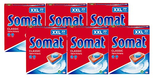 Somat Classic Spülmaschinen Tabs, 462 (6x77) Tabs, XXL Pack, Geschirrspül Tabs für die tägliche Reinigung von Besteck und Geschirr, mit Extra-Kraft und Schutz vor Glaskorrosion