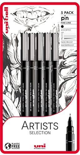 uni-ball Artists Selection, 5 Stück uni-PIN Fineliner Zeichenstifte, Schwarz
