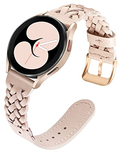 TRUMiRR Bracelet de Montre en Cuir Compatible avec Galaxy Watch 4 40mm, 20MM Bracelet en Cuir véritable Bracelet tressé Fait à la Main pour Samsung Galaxy Watch 4 40mm Rose Smartwatch