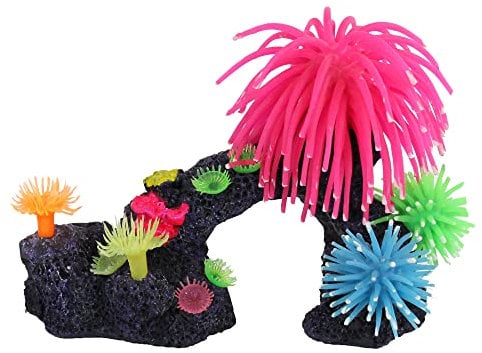 Penn-Plax Korallenriff Aquarium-Dekoration – lebensechte Bewegung und lebendige Farben – Bogen mit rosa Silikon-Anemone – Medium