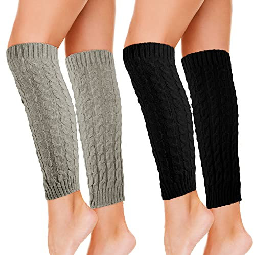 Yolev 2 Paar Stulpen für Damen Gestrickte Beinstulpen Schwarze Graue Baumwolle Beinwärmer für Damen Mädchen Winterbekleidung Accessoires