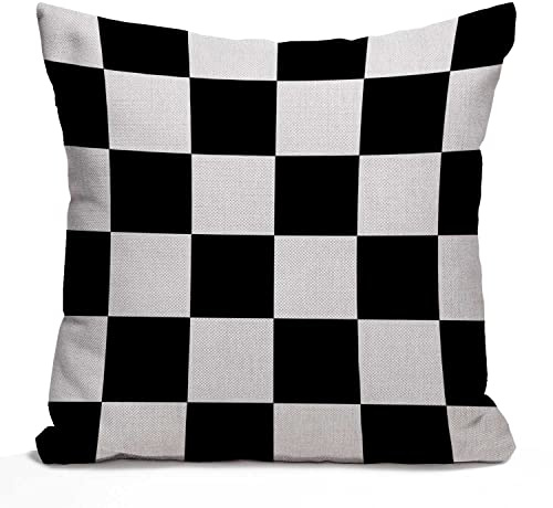 Tomda Schwarz und Weiß Kunst Design Kariert Rustikaler Bauernhausstil Dekorativer Kissenbezug Kissenbezug für Sofa Couch Einweihungsgeschenk Heimdekoration Baumwolle Leinen 45 x 45 cm 45 x 45 cm