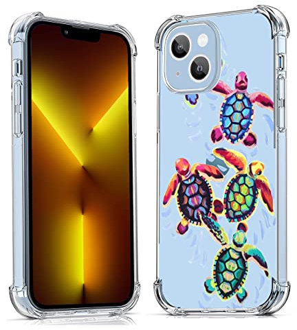 Sea Turtles Case for iPhone 13,Aesthetic Art Design Animals Case for Men Women,Unique Trendy Cute TPU Bumper Case for iPhone 13