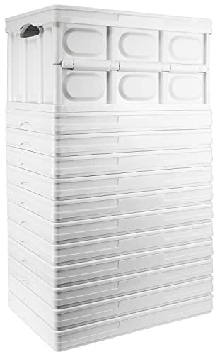 TekBox 30L White Storage Box with Lid Folding Stackable 30 Litre Lidded Plastic Crate Tub Boxes (12)