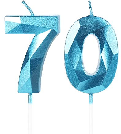 Yiran 70. Geburtstagskerzen - 5cm 3D Blaue Zahlen, Kerzen für Tortendeko und Kuchendeko, Nummer 70