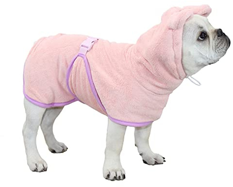 Harikaji Dog Bathrobe Towel, Cat Bathrobe Microfiber Fast Drying Absorbent Hooded Bath Towel for Puppy Small Medium Large Dog Cat(Pink,S)