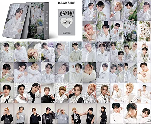 GUNBAK Stray Kids Photocards, 55pcs Non-Repeating Mini Merch, Album Cards, Lomo Cards, Gift for Fans, Display Album, Size:5.3*8.4cm, White, Uni-Kids