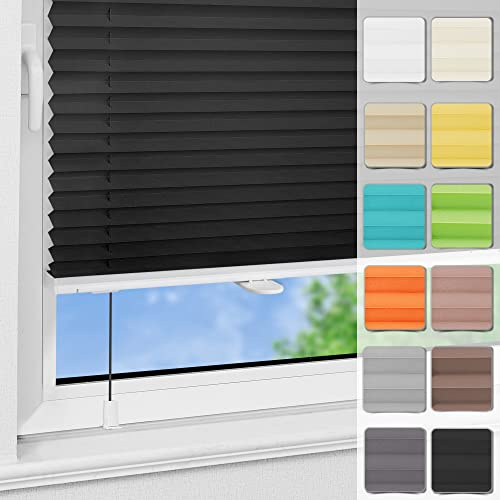 Magiea Plissee ohne Bohren Klemmfix B35 x H120 cm Schwarz, Easyfix Plisseerollo Sichtschutz und Sonnenschutz, Jalousie Faltrollo mit Klemmträger für Fenster & Tür