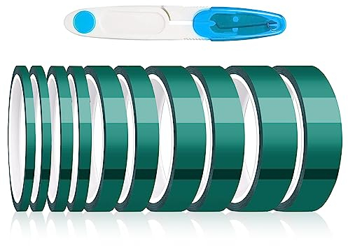 CHEVVY 10 Rollen Klebeband Hitzebeständig Bis 220°C Hochtemperatur Klebeband mit Schere Grün Isolierbänder Transparentes Heißklebeband 108 Fuß