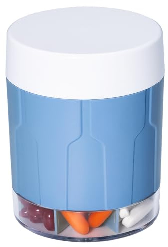 Betife Tablettenbox 7 Tage Große Fächer, Rund Pillendose Groß, für Monat Tabletten Aufbewahrung, Tragbare Medikamentenbox Morgens Mittags Abends, xl Pillenbox leicht zu öffnend, Blau (21 Etiketten)