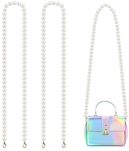 Perlen Kette Trageriemen 2 Stück 110cm Handtaschenkette Nachahmung Perle Schulterriemen Taschenkette Ersatz für Damen Tasche Geldbörse