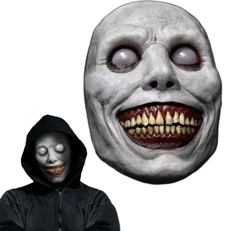 OPAHUTER Maschera Horror di Halloween, Halloween Maschera Sorridente Demone, Maschera Inquietante Monster, Maschere Spaventose Realizzata in Lattice per Feste di Halloween e Carnevale, Grigio