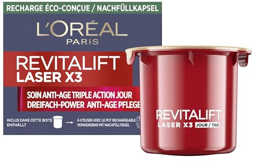 L'Oréal Paris Anti-Age Tagespflege Nachfüllkapsel Creme mildert Falten & strafft die Haut mit Pro-Retinol, Hyaluronsäure und Vitamin C, RevitaLift Laser X3, 1x Nachfüllkapsel 50ml