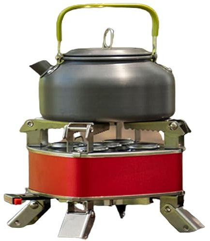 SUCADA Four à Cassette Portable, 6800W/12800W Haute Puissance, Pliable, Réchaud À Gaz Coupe-Vent, Mini Réchaud Extérieur, Réchaud De Camping, Cuisine en Plein Air (Red Five Cores)