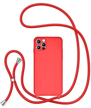 UEEBAI Crossbody Lanyard Phone case for iPhone 15 Pro Max 6.7 inch, Silicone Phone Cover Necklace Cord Strap Soft Shockproof Protective Case - Red