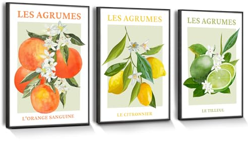 hyidecorart Zitrusfrüchte Bilder Mit Rahmen Schwarz, Modern Obst Zitrone Blutorange Wandbilder Wohnzimmer Bauernhof Gartendekoration Küche Esszimmer Schlafzimmer Badezimmer und Büro