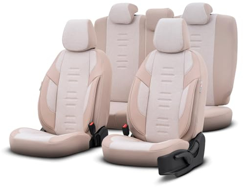 otoM Universelle Linnen/Leder/Stoff Sitzbezüge 'Throne' Crème - 11-Teilig- - kompatibel mit Side-Airbags