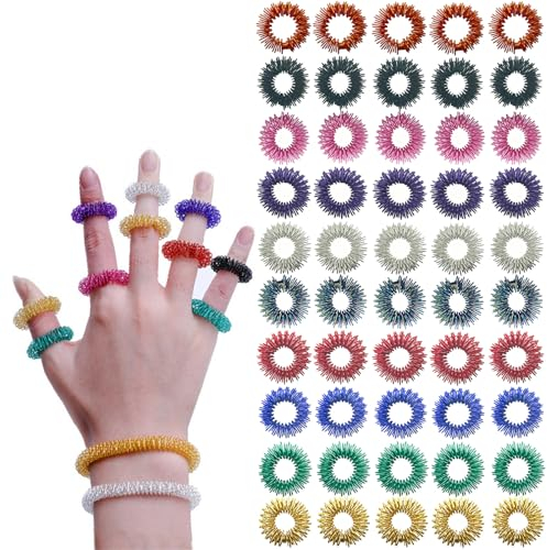 50 Stücke Finger Massage Ring Set Massage Ring Akupressur Ringe Fingermassage Finger Ringe Anti Stress Acupressur Ringe Für Kinder, Erwachsene, Hoher Arbeitsdruck(10 Farben)
