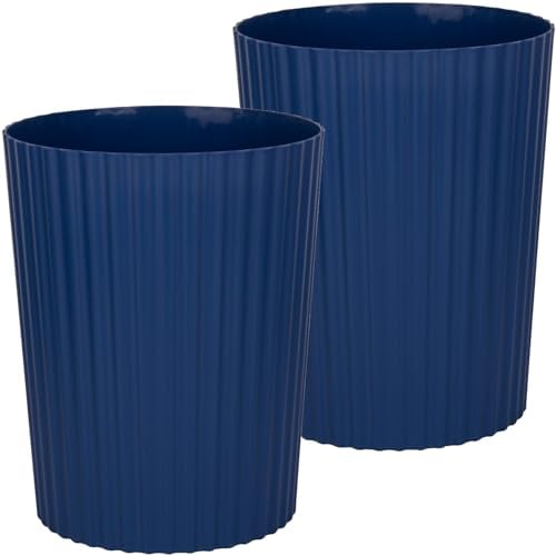 JiatuA Small Trash Can Plastic Wastebasket Round Garbage Container Bin for Bathroom, Kitchen, Bedroom, Home Office, College Dorm, Navy Blue 2 Pack
