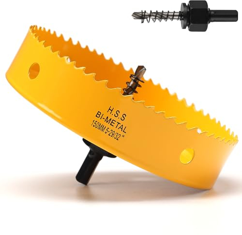 150mm Hole Saw, HSS Bi-Metal Hole Cutter with Drill Bit for Wood, Plastic, PVC, Fiberglass and Plasterboard, Yellow