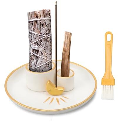 4 en 1 Porte Encens, Porte-Encens en Céramique Lisse Support Palo Santo Méditation Brûleur D'encens pour Bâtons Plateau Collecteur Cendres en Céramique pour Yoga, méditation, Room Décor