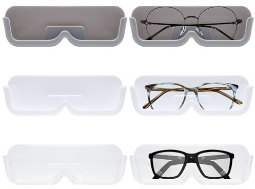 Bofanze 6 Stück Brillenhalter Brillenablage Wand Brillenaufbewahrung Organizer Wandmontage zum Aufhängen der Brille Sonnenbrillen Aufbewahrung Wandmontage (Transparent, Weiß, Grau)