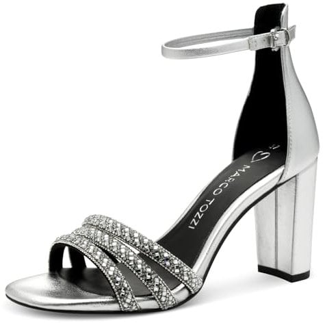 MARCO TOZZI Damen Sandalen mit Absatz Elegant Blockabsatz, Silber (Silver), 38 EU